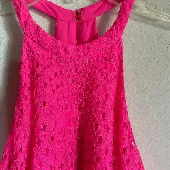 Lilly Pulitzer Quinn Halter Hot Pink Textured Knotty Lace Feminine Swing Dress S - Picture 5 of 11